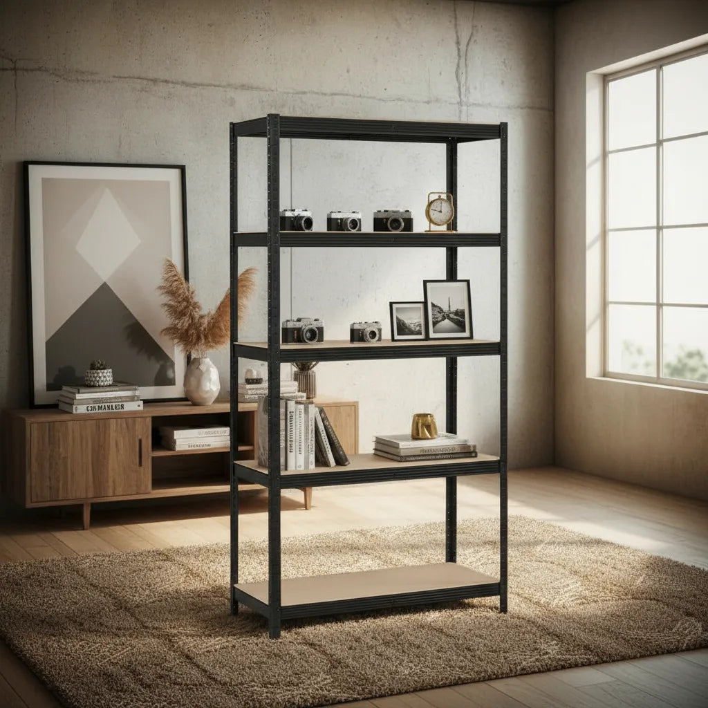 Estantería Metálica Negro Estantes De Mdf 90x40x180