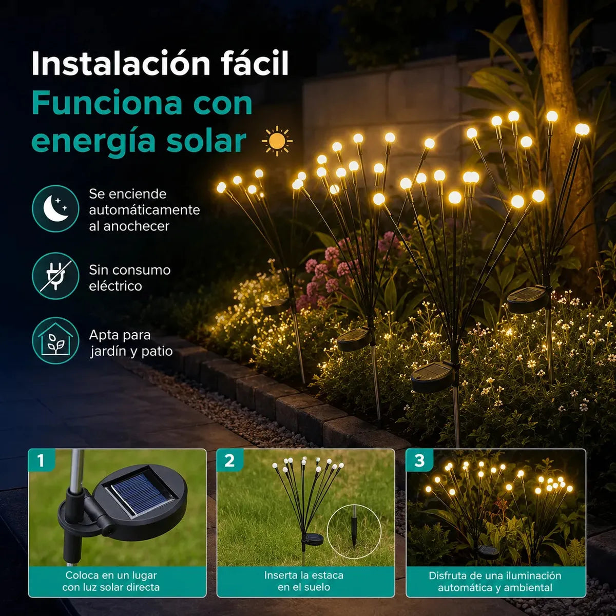 Luces Solares Estaca Luciérnaga 8 Led Xavrido Pack 2 Luz Cál