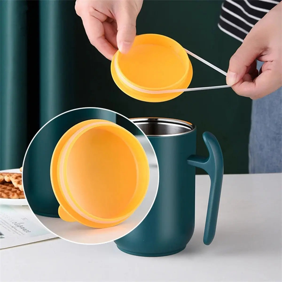 Taza Térmica Con Tapa Y Cuchara Acero Inoxidable Sin Derrame