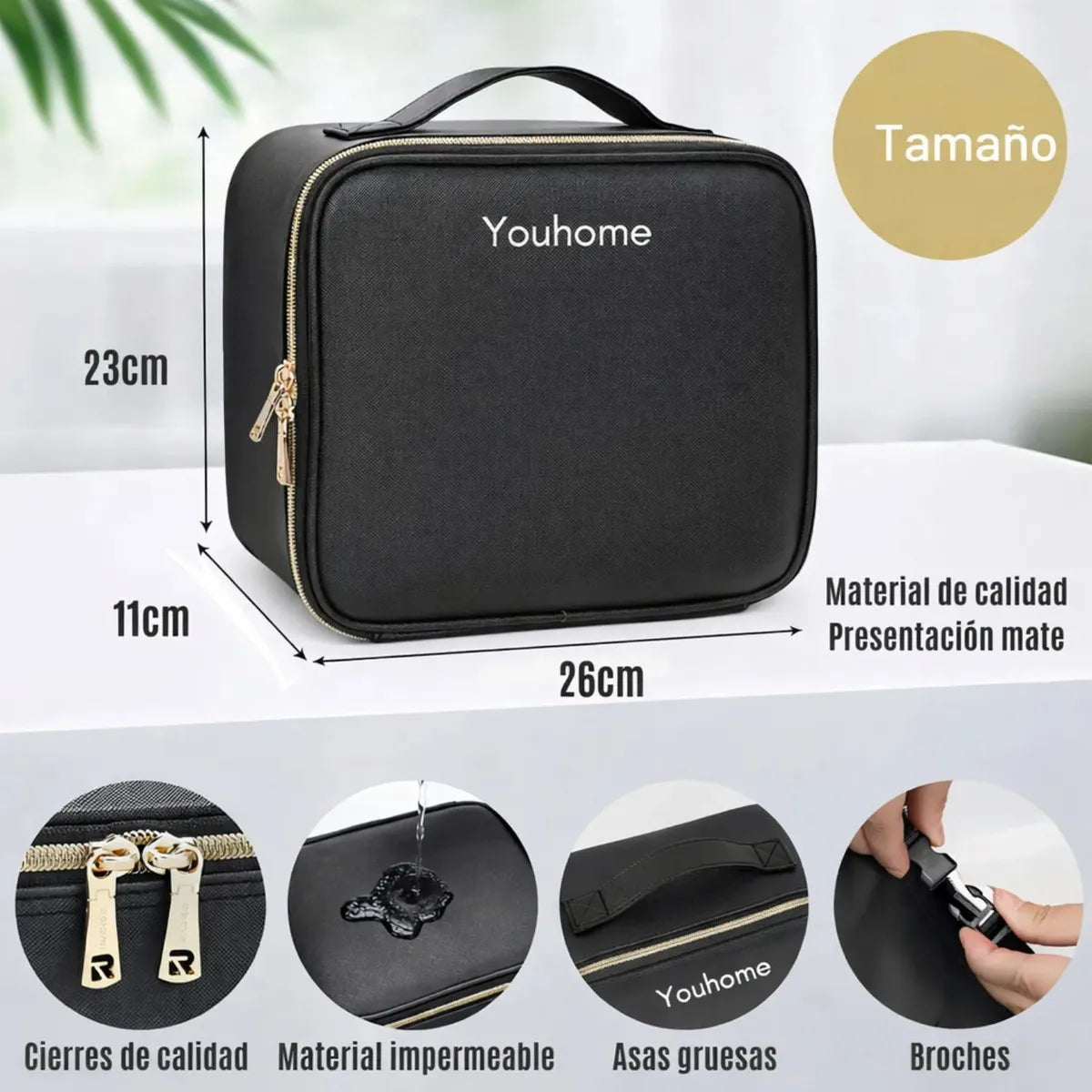 Maletín Organizador De Maquillaje Youhome Negro Con Espejo L
