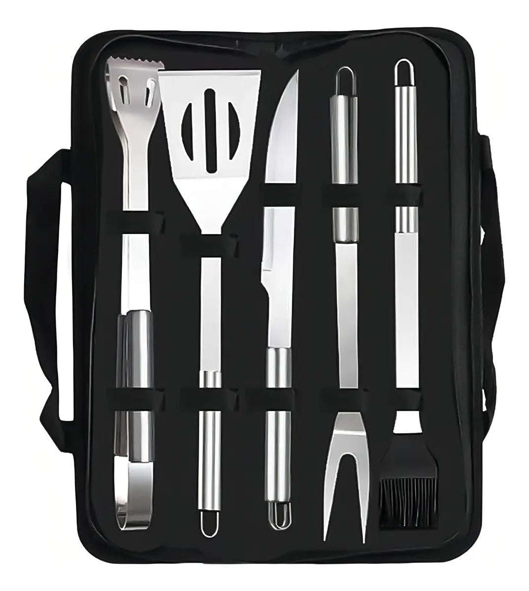 Set X5 Piezas Parrillera Kit Asador Acero Inoxidable Estuche