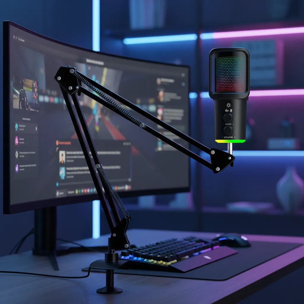 Microfono Condensador Gamer Rgb Streaming Brazo Usb