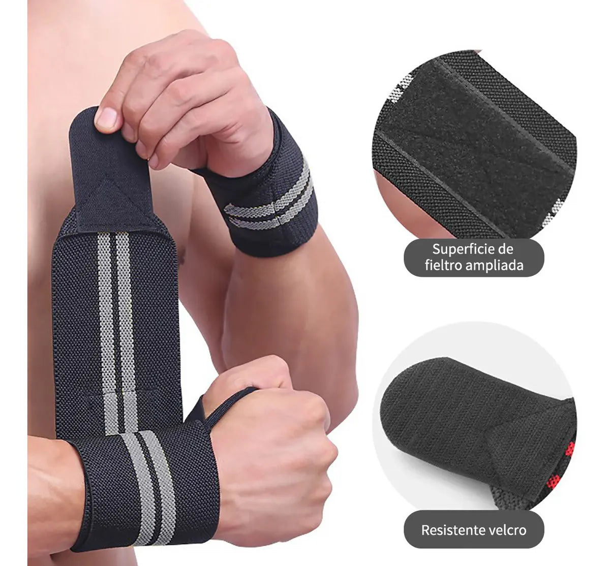 Par Muñequera Elastica Crossfit Para Gym Muñequera Deportiva Gris
