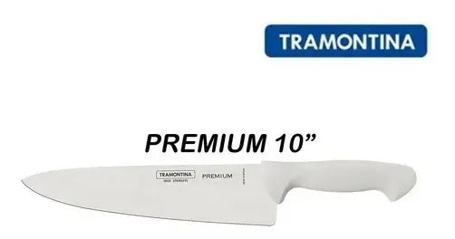 Cuchillo para carne Chef de acero inoxidable con mango blanco de 10 pulgadas Premium, color plateado Tramontina
