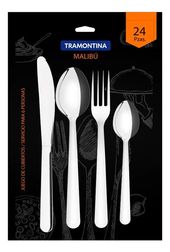 Juego De Cubiertos Tramontina Malibú 24 Piezas Color Plateado