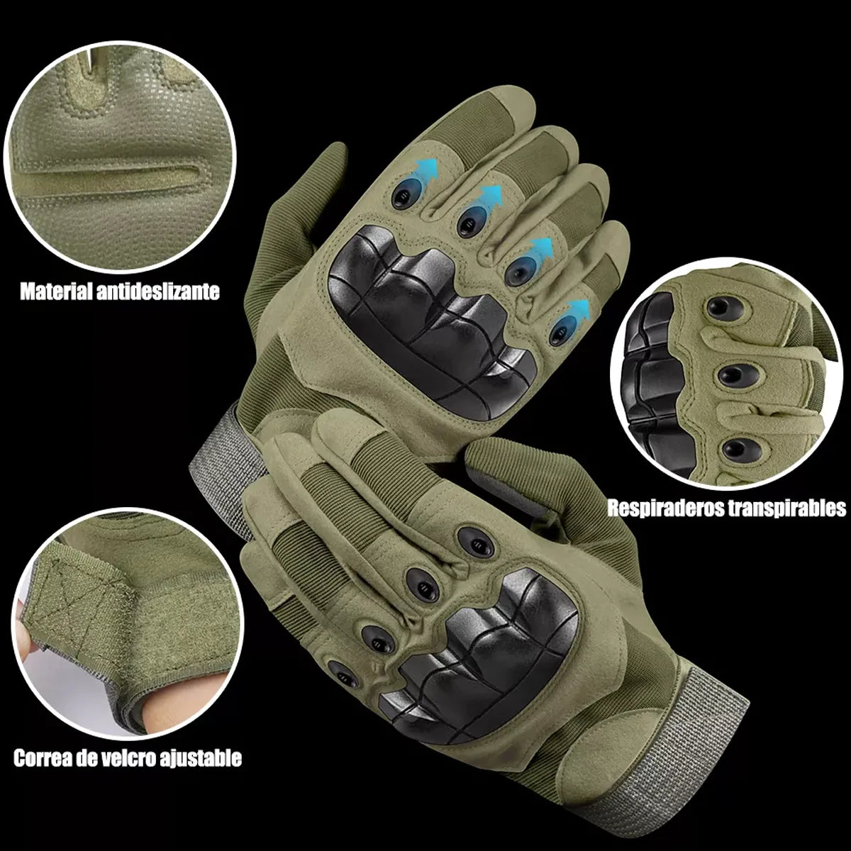 Guantes Tácticos De Moto Xl Verde Con Proteccion