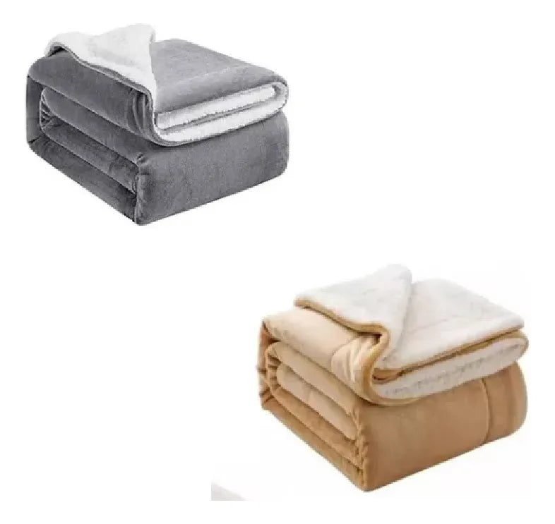 Promo 2 Frazada Manta Polar Con Corderito 1 Plaza 150x200cm