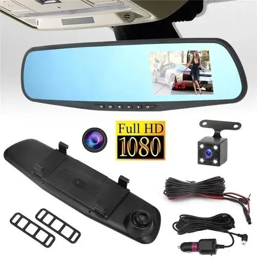 Espejo Retrovisor Dvr Universal 2 Camaras Delantera Reversa Micota