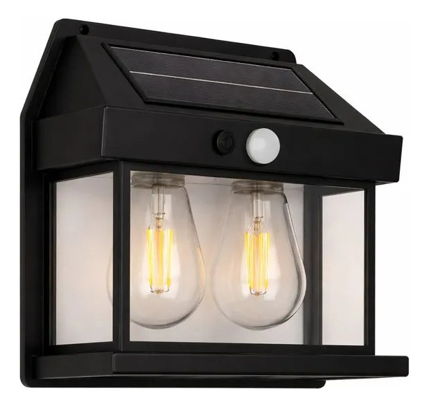 Farol Solar Doble Lampara Pared Luz Calida Sensor Movimiento