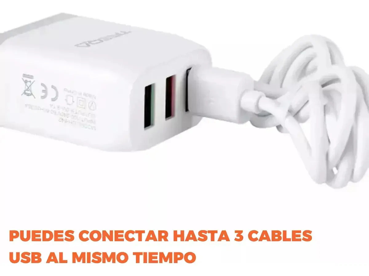 Cargador 3 Puertos Usb Cable Tipo C 1 Metro