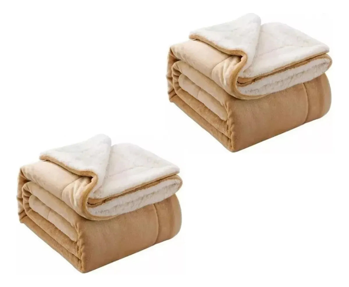 Promo 2 Frazada Manta Polar Con Corderito 2 Plazas 200x230cm