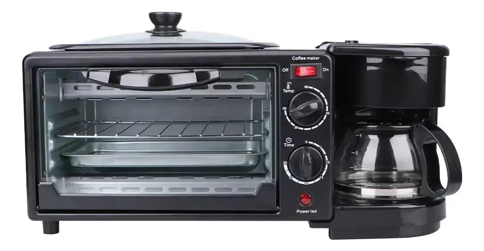 Horno Electrico Con Cafetera Y Plancha 9l Raf 3 En 1 Sokany Color Negro