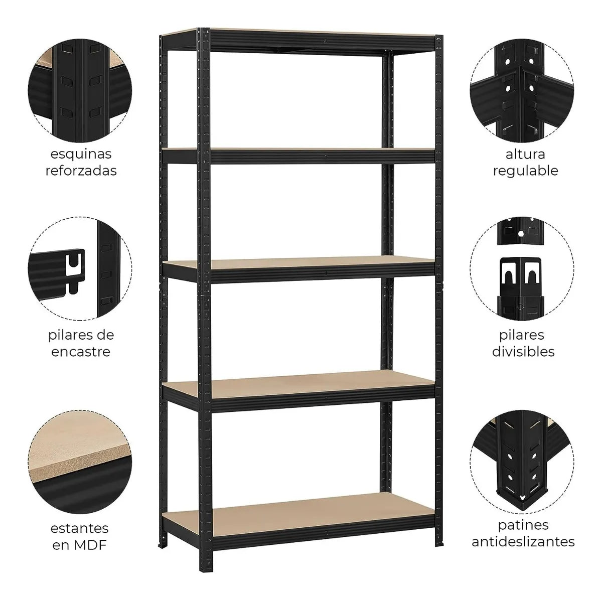 Estantería Metálica Negro Estantes De Mdf 90x40x180