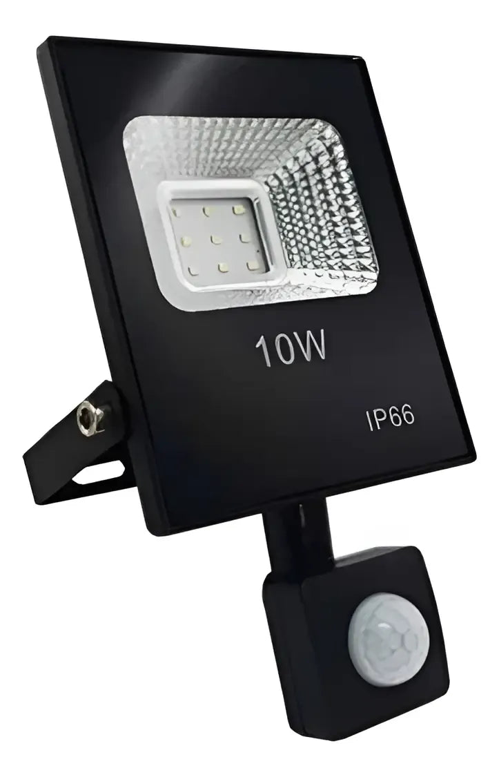 Reflector Led 10w Con Sensor De Movimiento Negro Blanco Frío