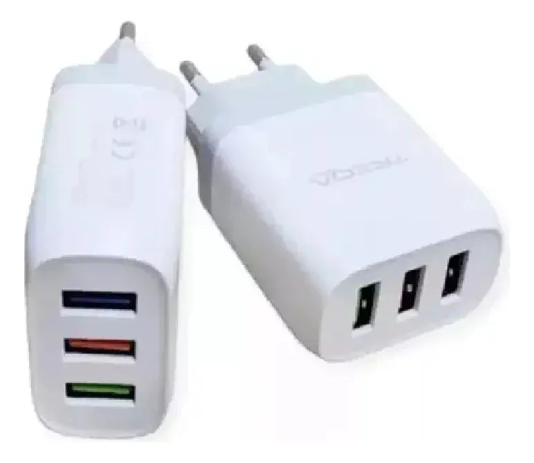 Ficha Cargador De Pared 3 Puertos Usb Con Cable Micro