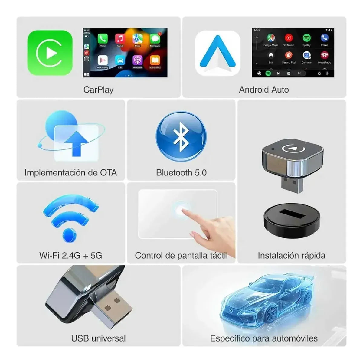 Receptor Carplay Inalámbrico Para Automóvil Conectado A Inal