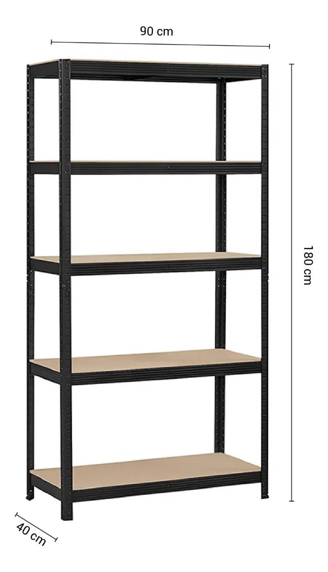 Estantería Metálica Negro Estantes De Mdf 90x40x180