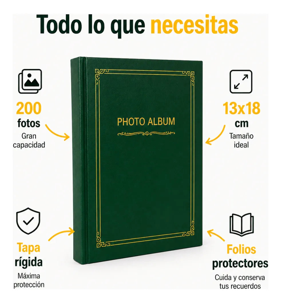 Álbum 200 Fotos 13x18 Con Folios Protectores Tapa Rígida