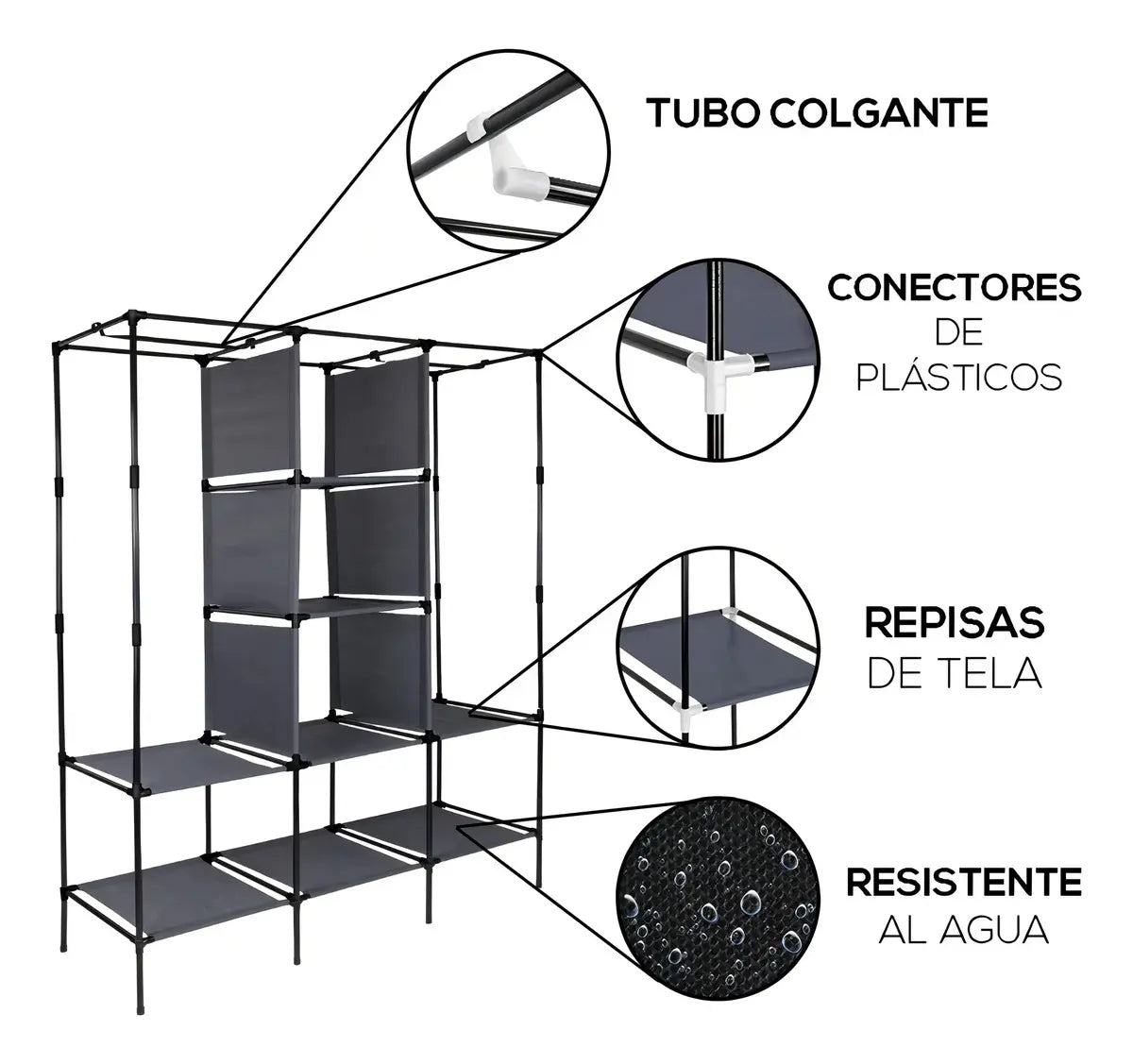 Ropero Grande 130x170 Placard De Tela Armable Con Estantes