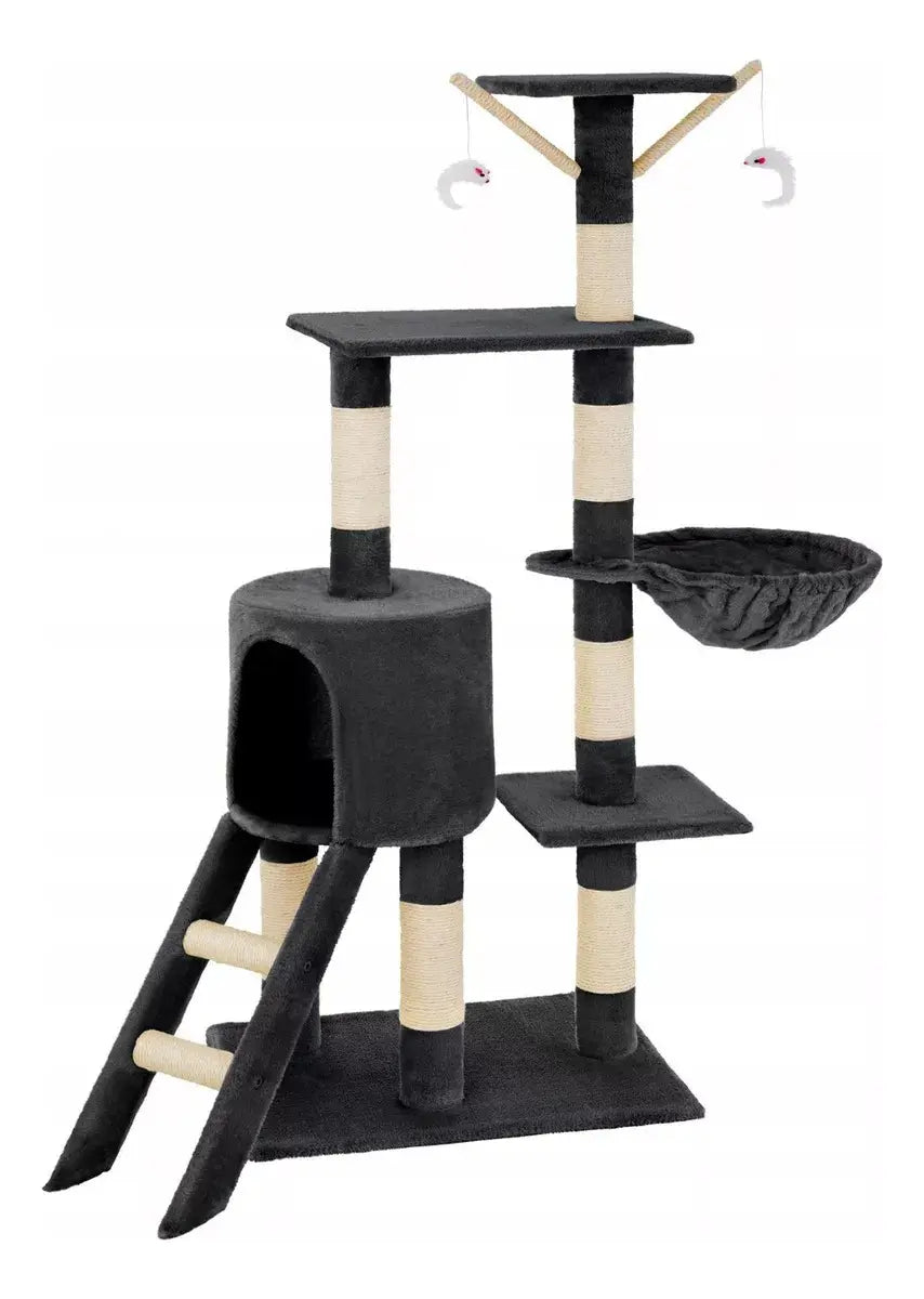 Rascador Torre 5 Niveles En Felpa Y Sisal Para Gato Juego Color Gris