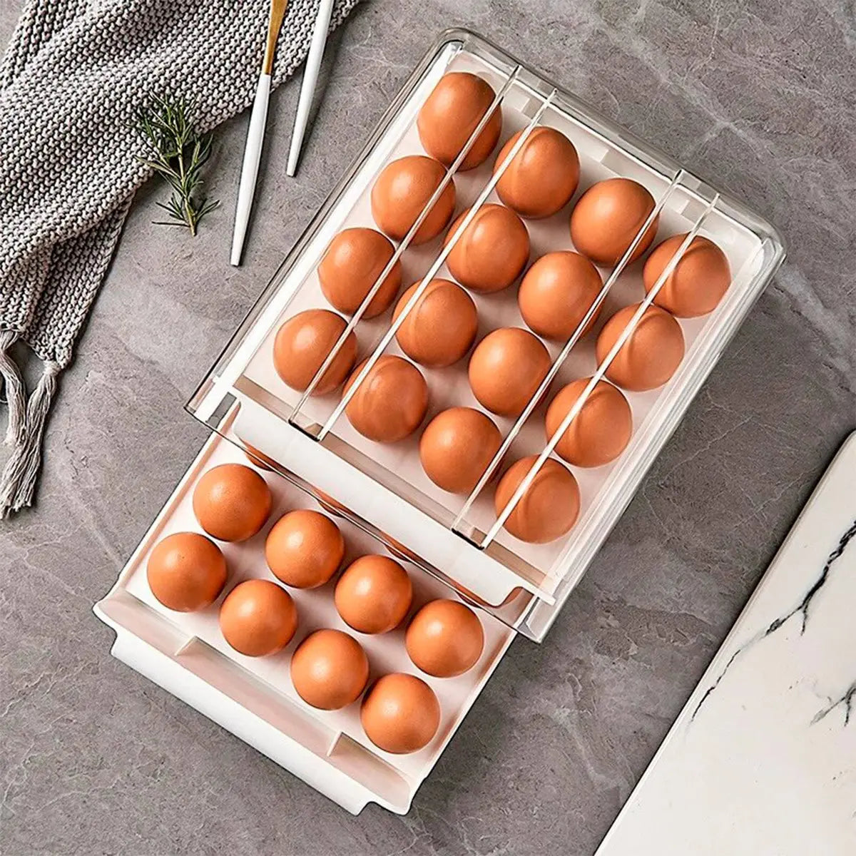 Caja De Almacenamiento De Huevos Doble Capa Para 32 Unidades Color Blanco