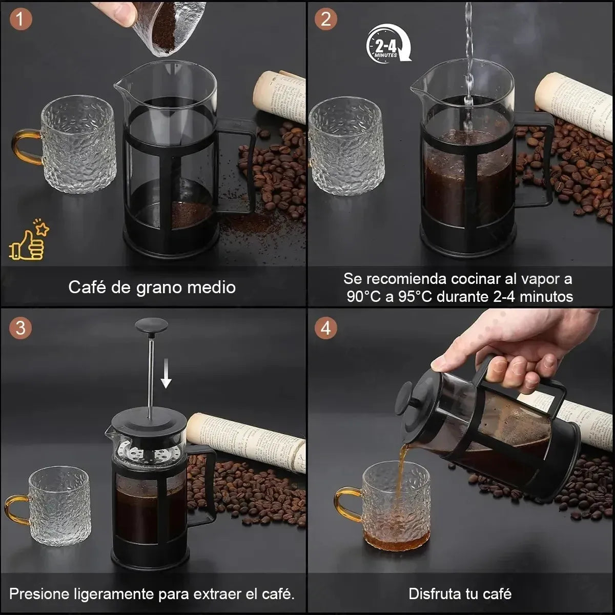 Cafetera Prensa Francesa De Vidrio Templado 1l
