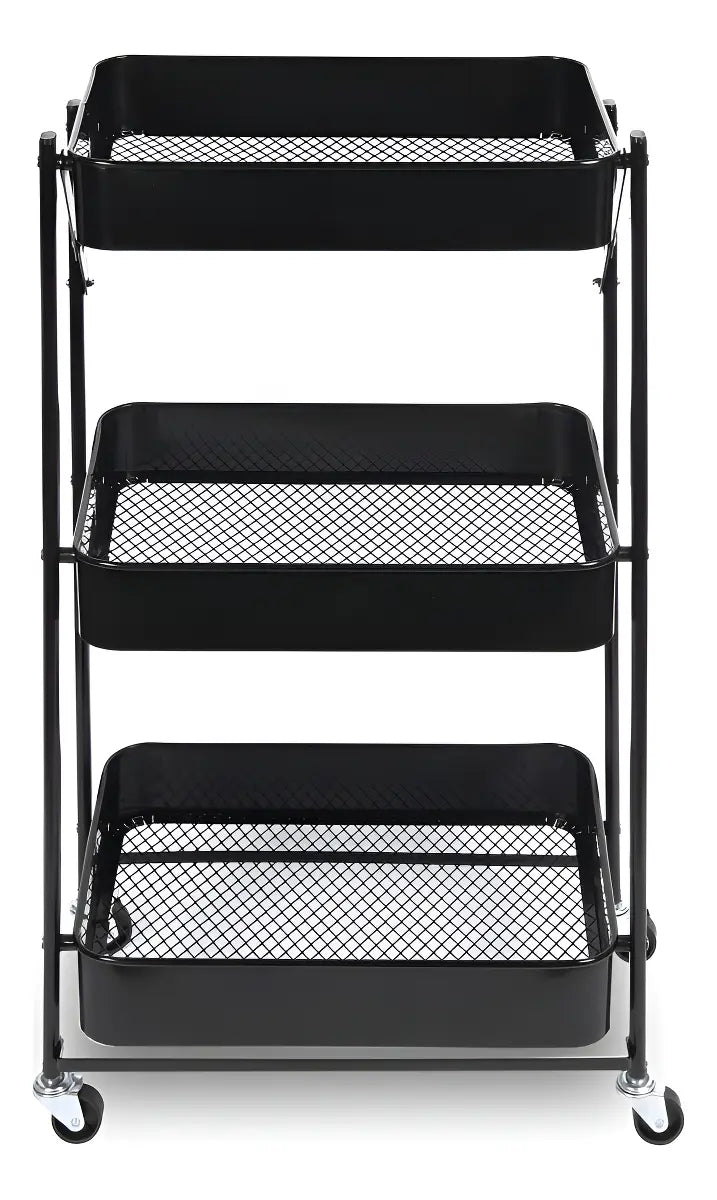 Carrito Plegable Metálico De Cocina, Con 3 Estantes Bandeja Y Ruedas