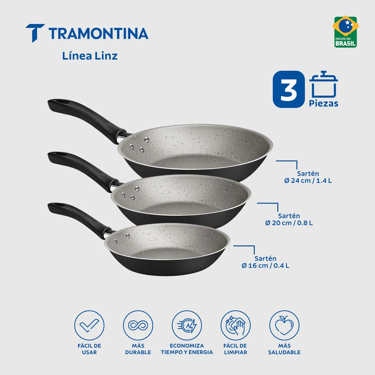 Juego De Sartenes Tramontina Caribe 20297909, Color Negro