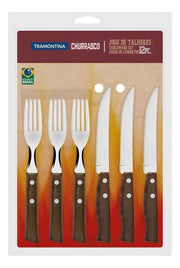 Juego de Cubiertos para Asado con Láminas de Acero Inoxidable y Mangos de Madera Natural 12 piezas Tramontina Churrasco