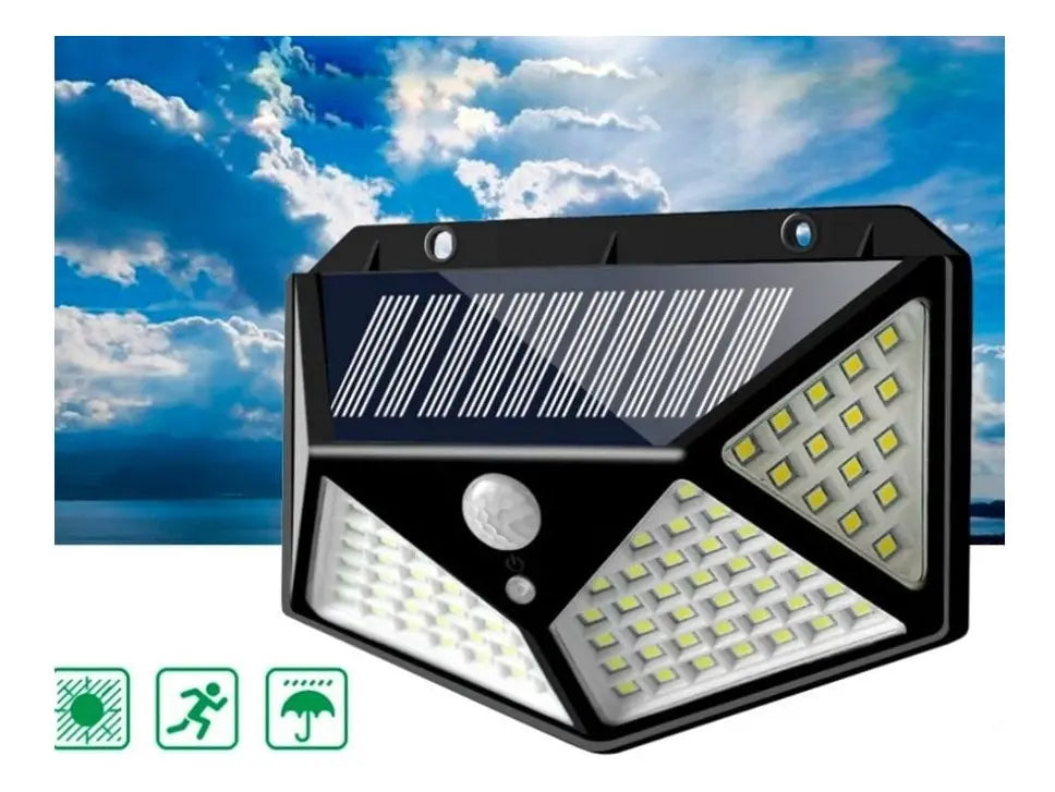 Foco Solar 100 Led Sensor Movimiento De Exterior Pared Color De La Carcasa Negro