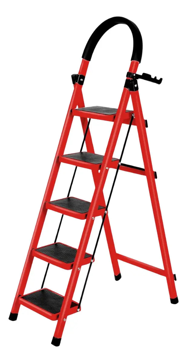 Escalera Plegable Tijera 5 Escalones Con Antideslizante Color Rojo