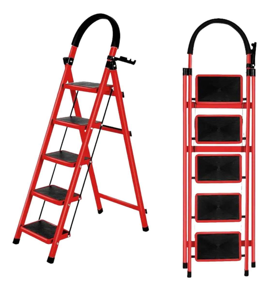 Escalera Plegable Tijera 5 Escalones Con Antideslizante Color Rojo