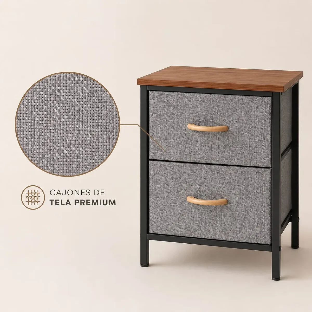 Mesa De Luz De Hierro Madera Con 2 Cajones 53x30x40