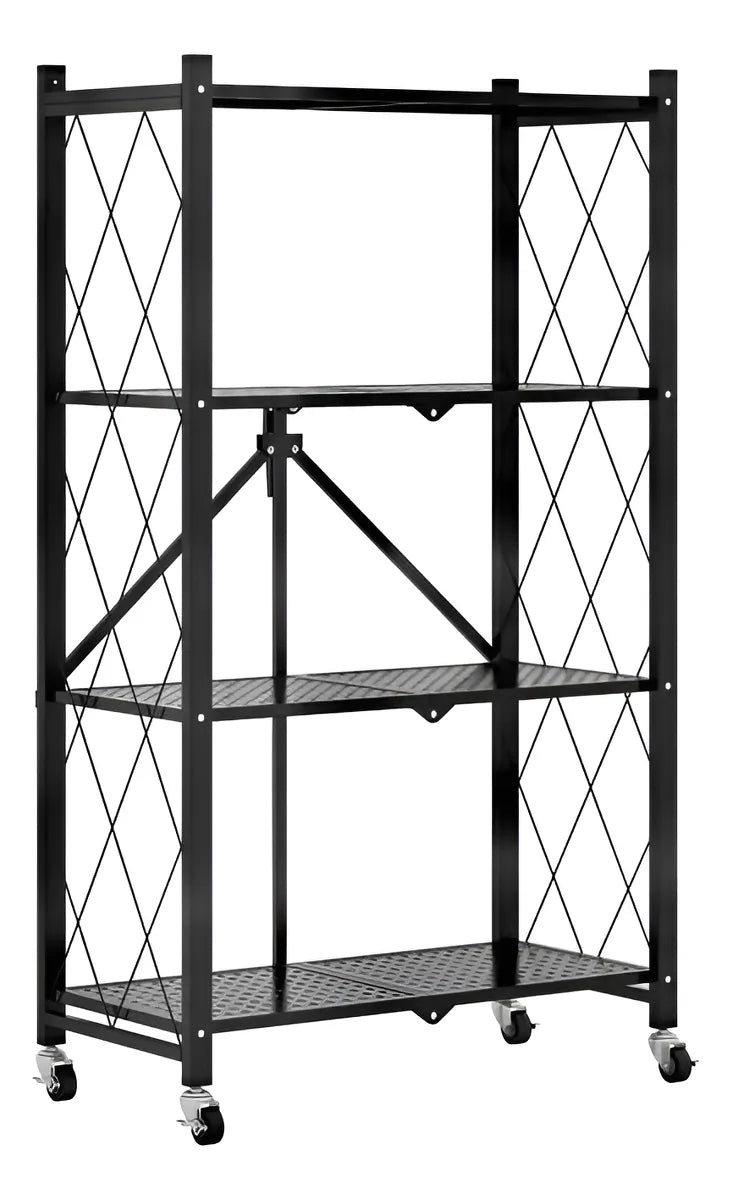 Estante Rack Plegable Metálico 4 Estantes Color Negro Blanco