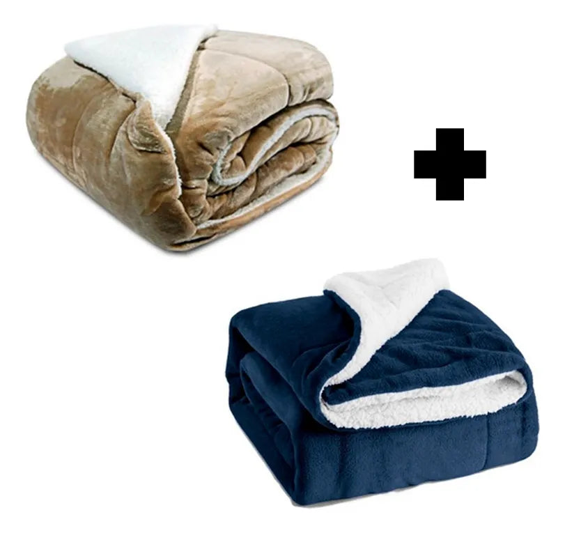 Promo 2 Frazada Manta Polar Con Corderito 2 Plazas 200x230cm