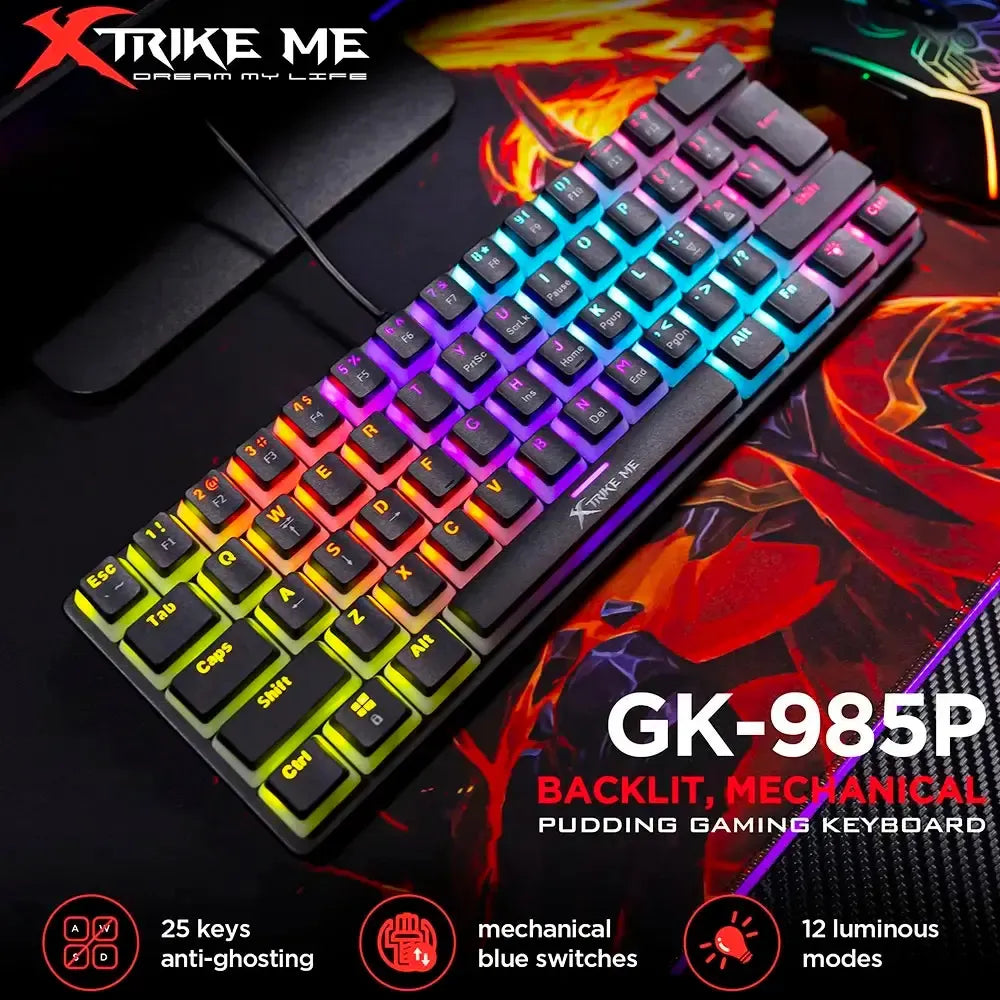 Teclado Mecanico Xtrike Me Gk-985p Rainbow Switch Red 60% Negro