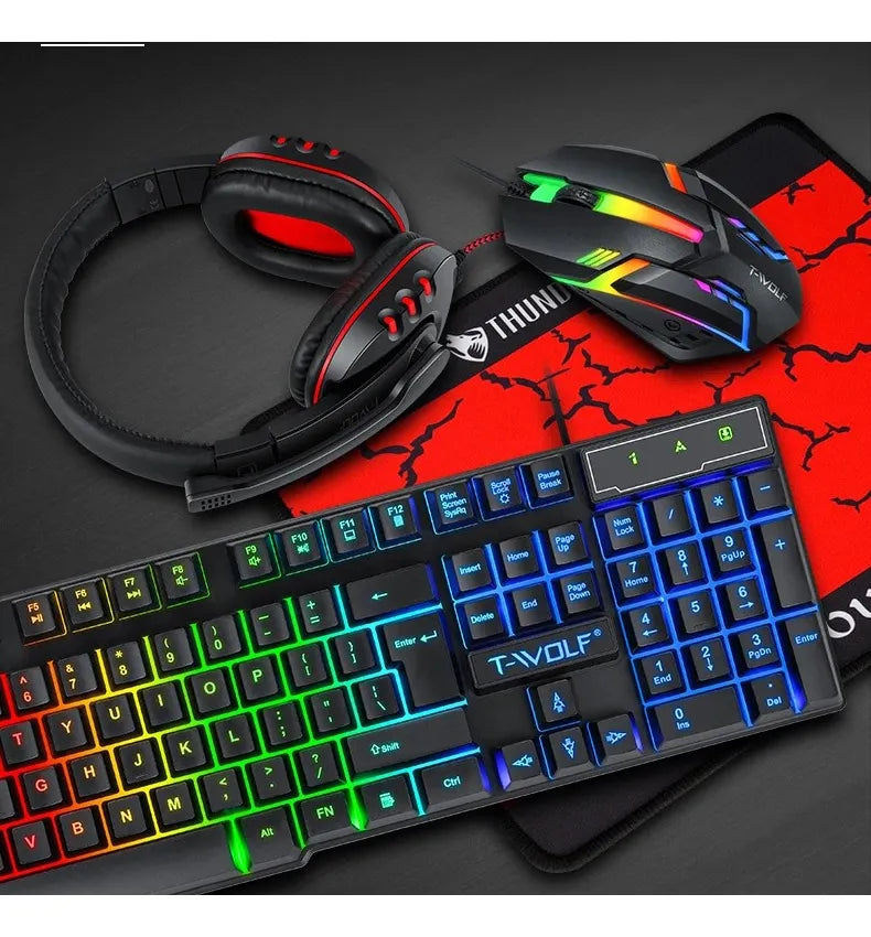 Combo Gamer 4 En 1 Audífonos Teclado Mouse Pad Rgb T-wolf