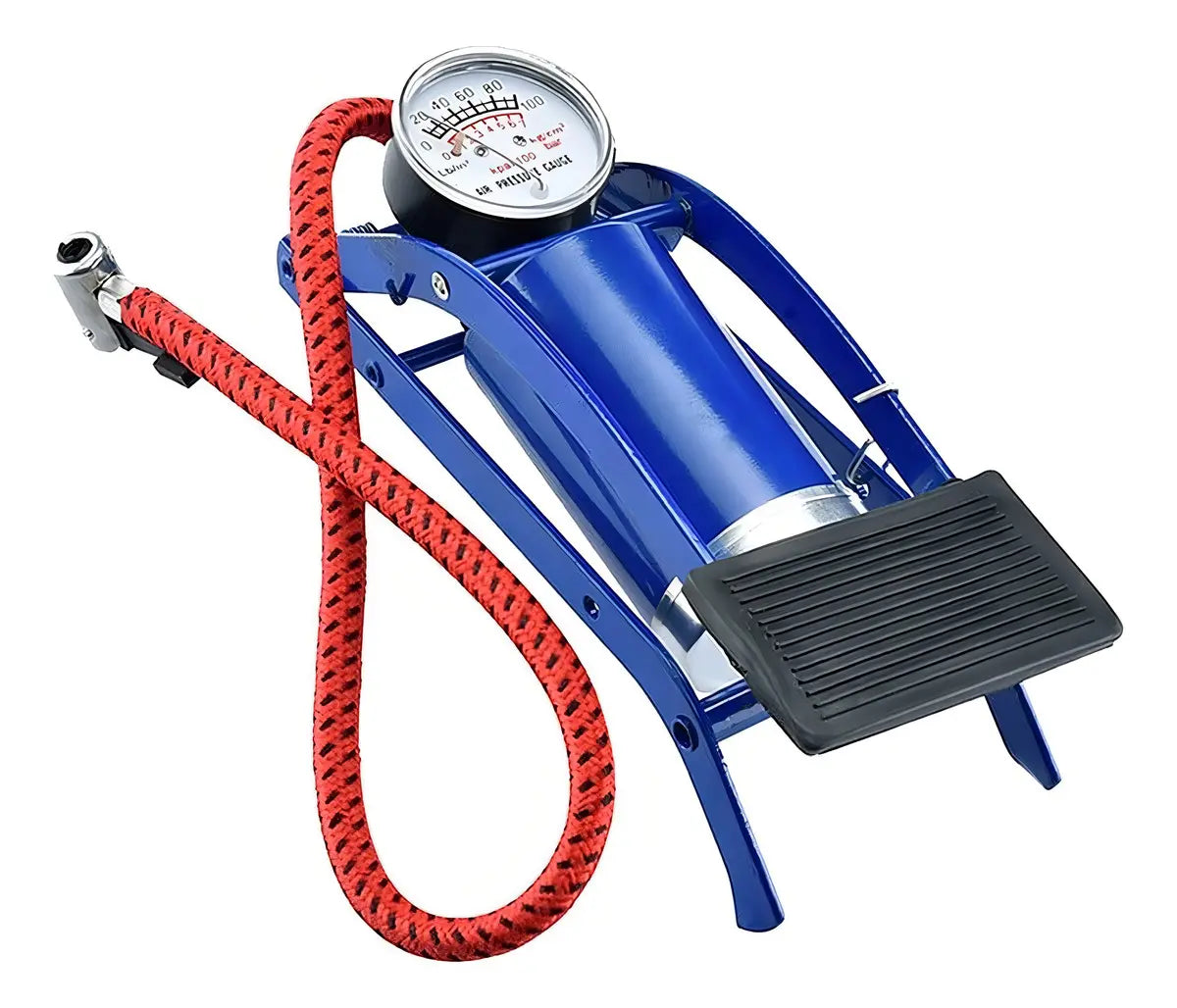 Inflador De Pie Ludamar Azul Con Manómetro 100 Psi Válvula Schrader