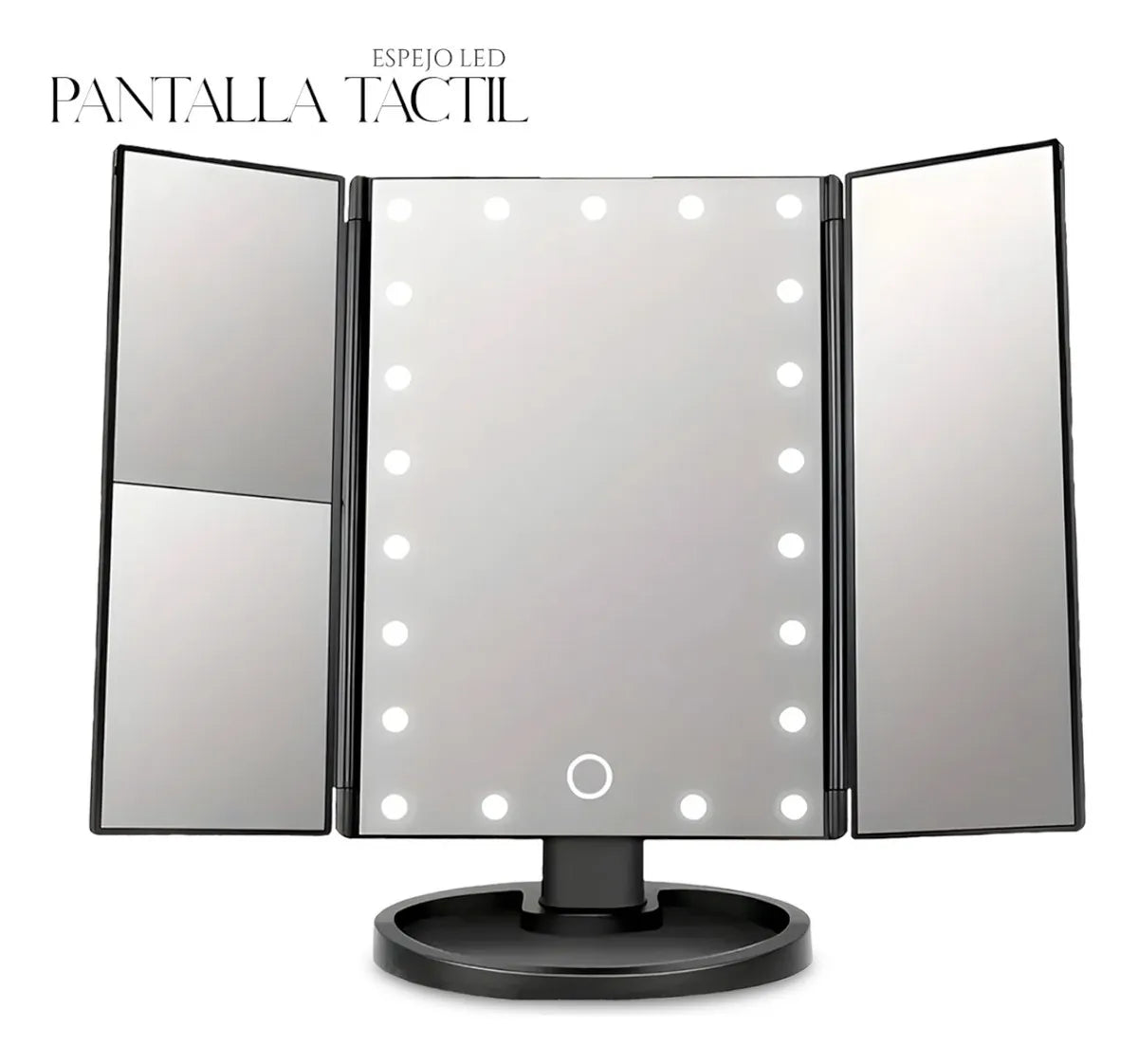 Espejo Led Para Maquillaje Con Rotacion 360° Pantalla Tactil Negro