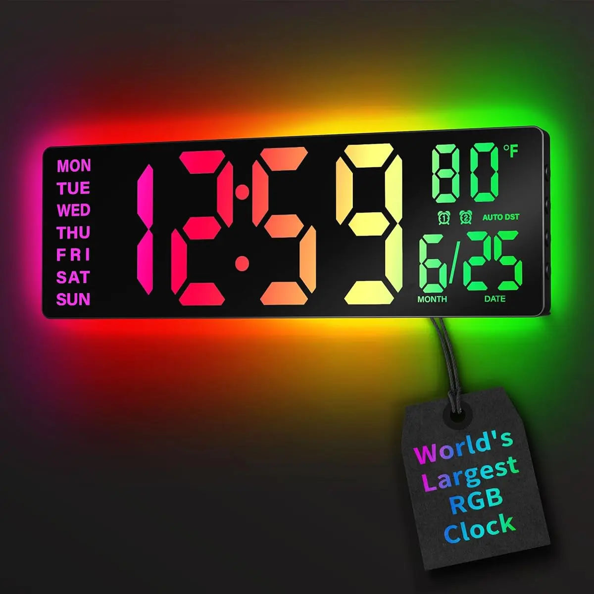 Reloj De Pared Digital Rgb Con Control Remoto Y Alarmas Negr Negro