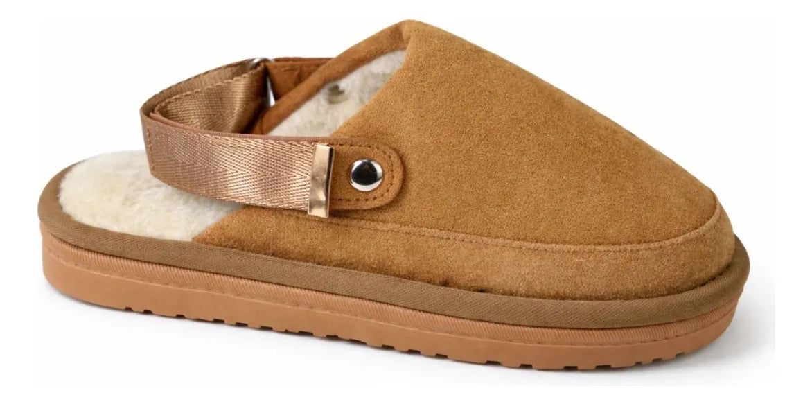 Pantufla Zueco Gamuza Forrada Corderito Con Plataforma