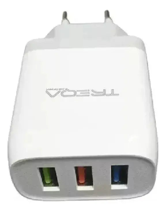 Ficha Cargador De Pared 3 Puertos Usb Con Cable Micro