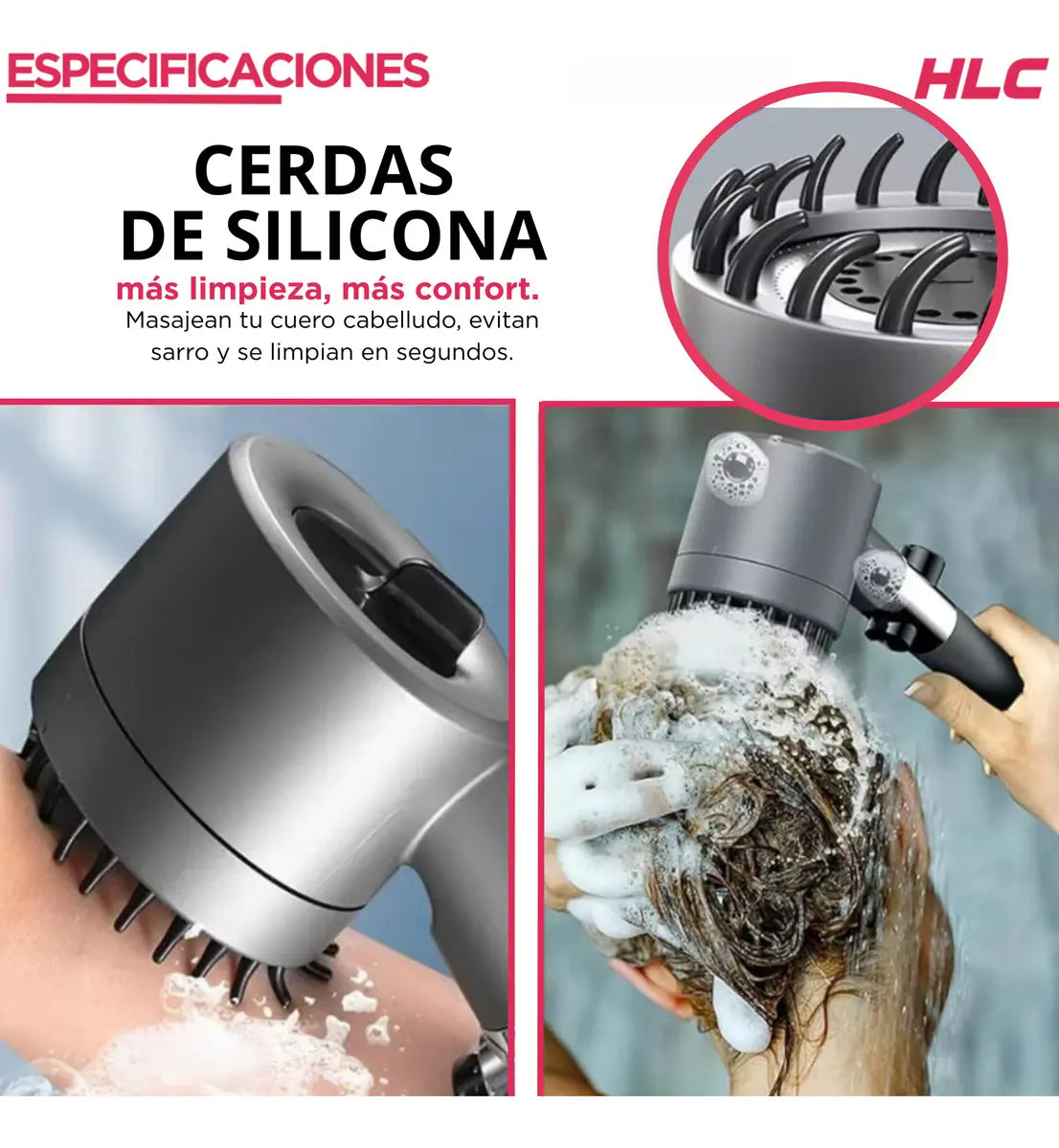 Duchero Lluvero Ducha Baño 3 Potencias Negro/rosa Cromado