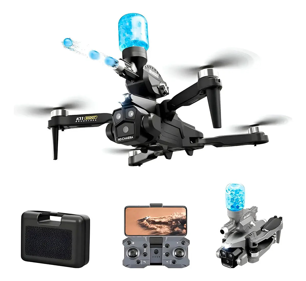 Drone 360 Control Cámara Lanzador Balas Hidrogel De Combate