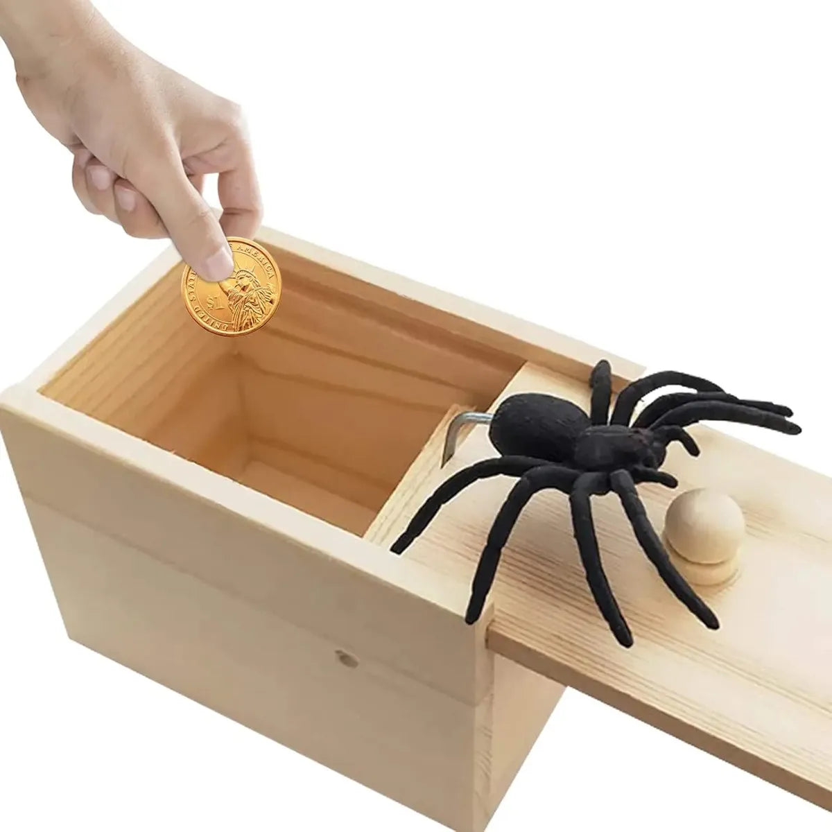 Truco Broma De Araña En Caja Sorpresa De Madera Madera Natural