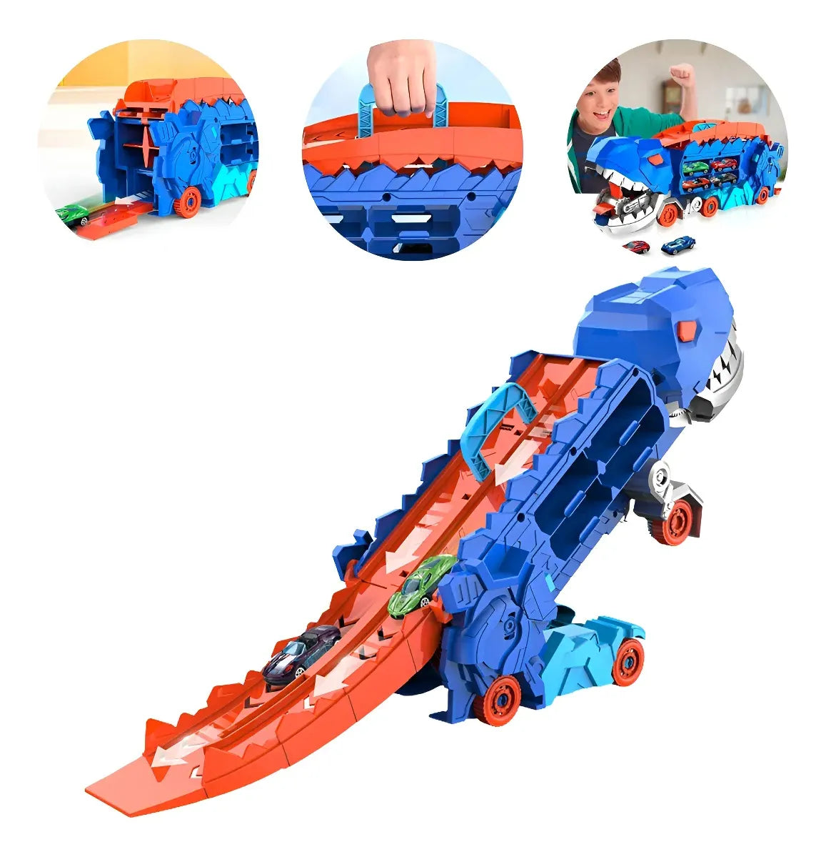 Set Dinosaurio Con Pista Y 2 Autos Juguete Interactivo