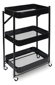 Carrito Plegable Metálico De Cocina, Con 3 Estantes Bandeja Y Ruedas