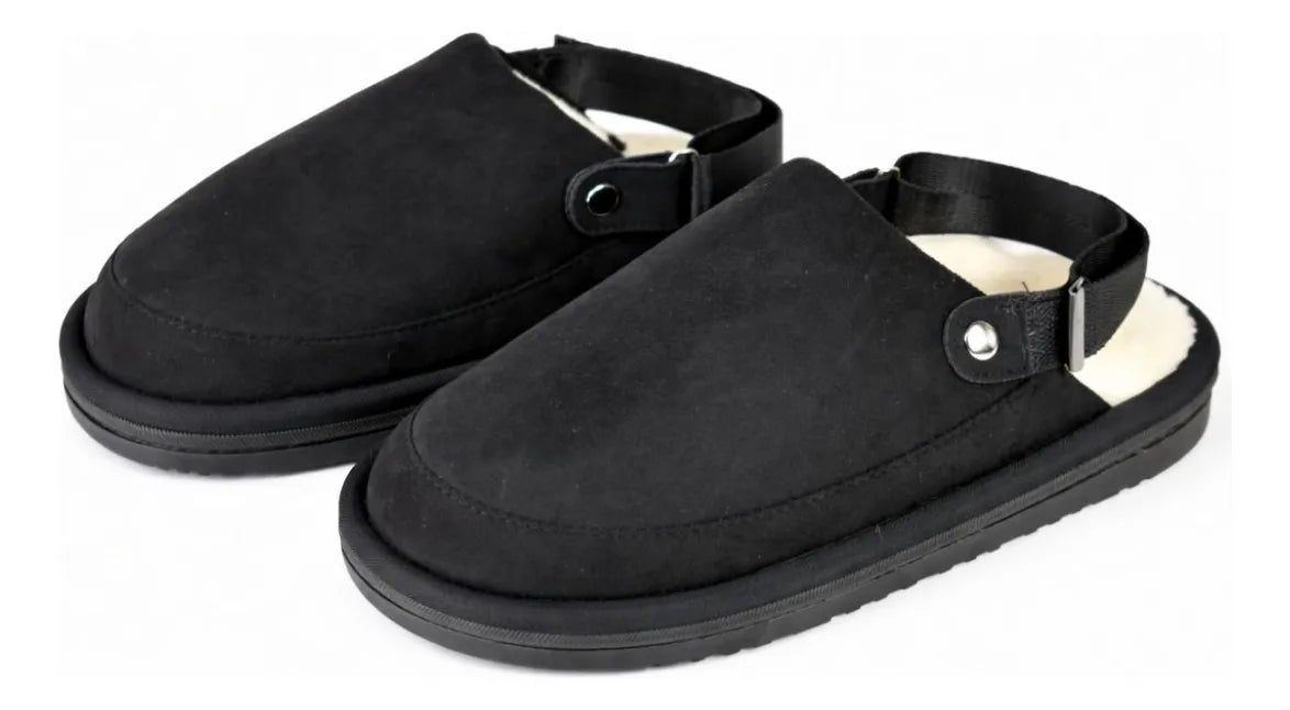 Pantufla Zueco Gamuza Forrada Corderito Con Plataforma