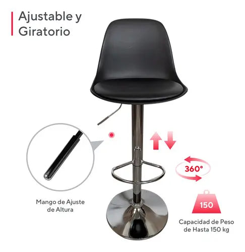 Set De 2 Bancos Altos Con Respaldo Barra Desayunador Cocina Color Negro