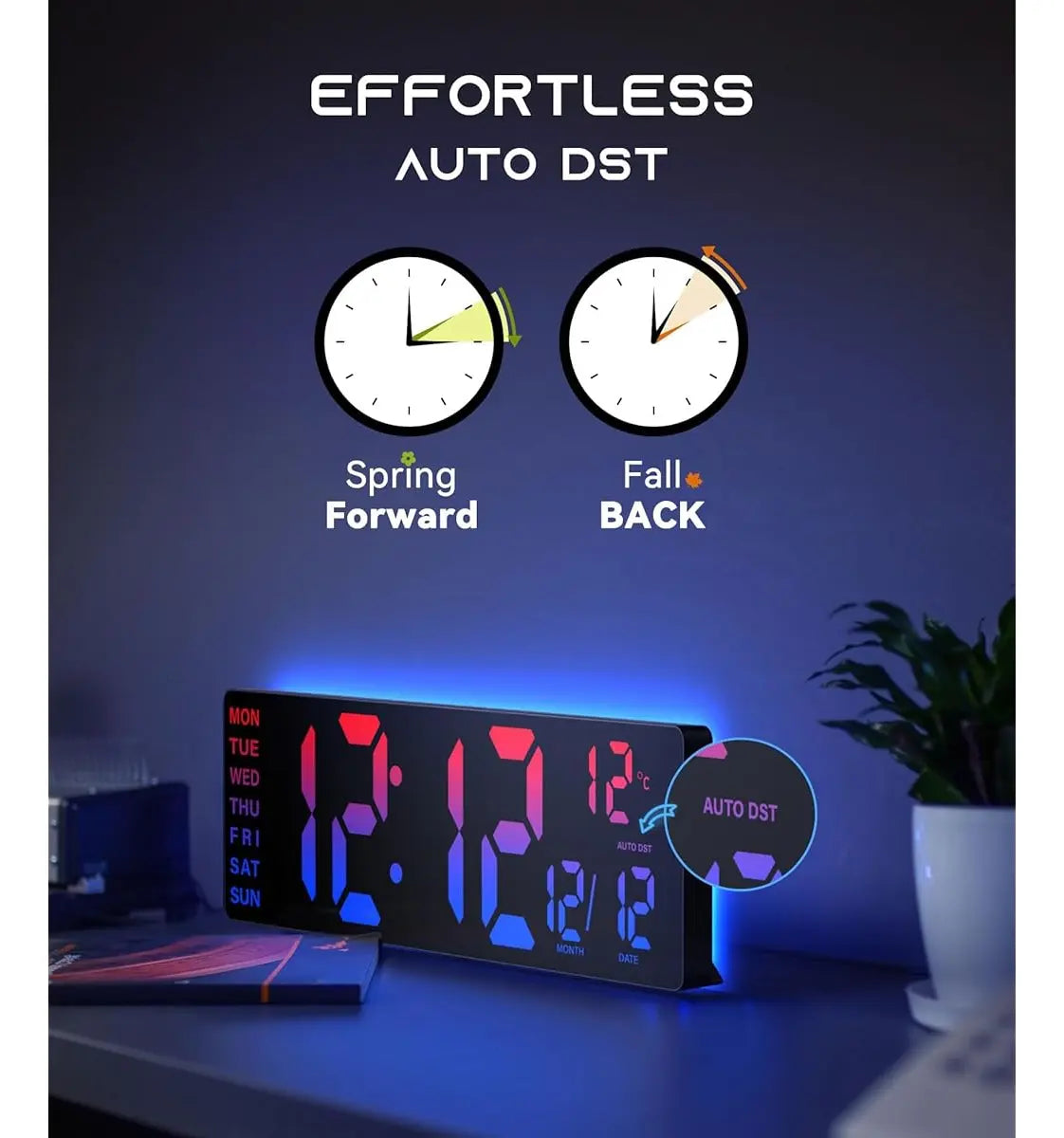 Reloj De Pared Digital Rgb Con Control Remoto Y Alarmas Negr Negro